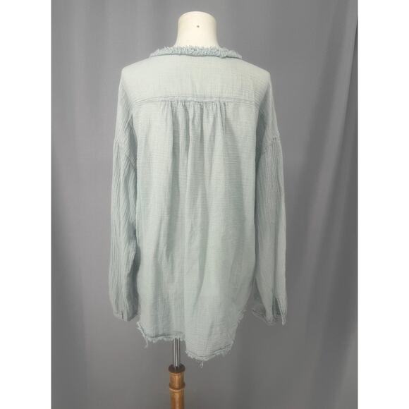 Raquel Allegra Shirt Womens M Blue 100% Cotton Ruffle Tunic Top Boho Peasant - Picture 3 of 10